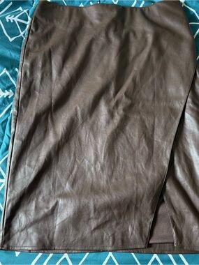 Lularoe Maeve Cross Over Slit Skirt: Faux Leather in Brown
